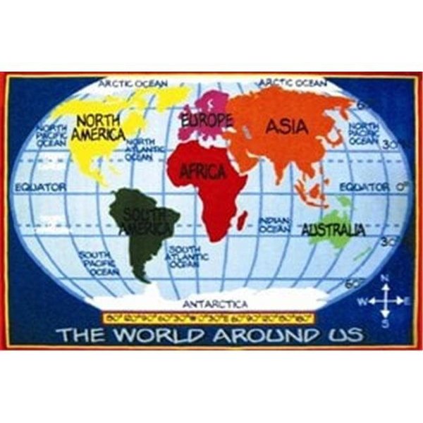 La Rug, Fun Rugs LA Rug FT-167 3147 Fun Time Kids World Map- Multi-Color FT-167 3147